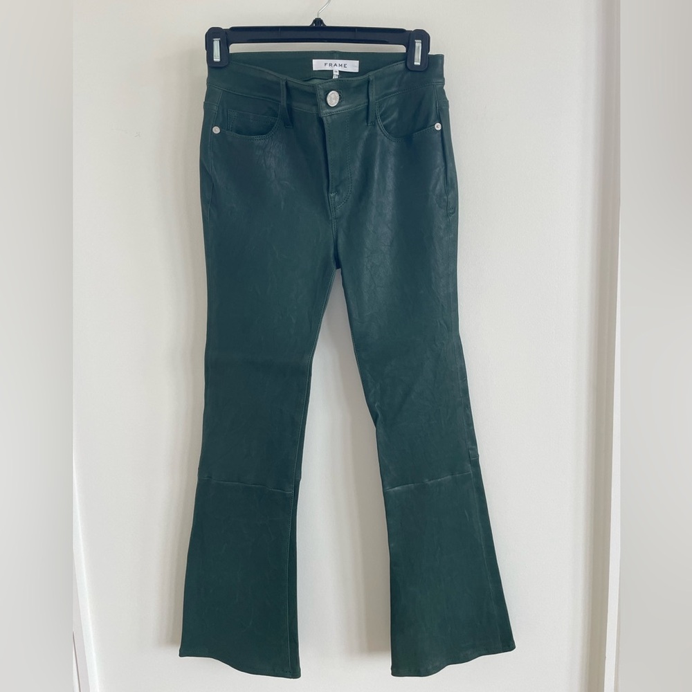 FRAME Green Leather Pants